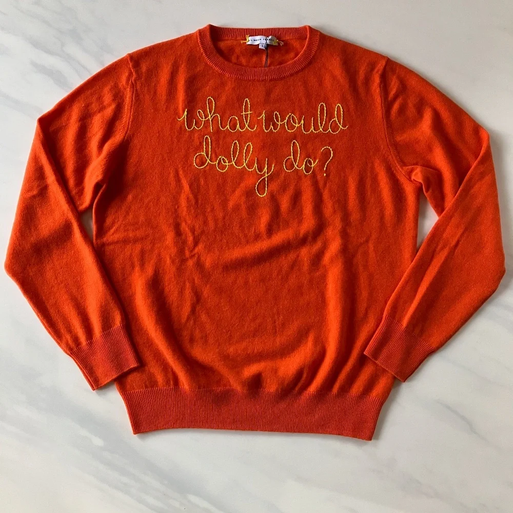 NEW w/Tags Lingua Franca Embroidered Cashmere Sweater “What Would Dolly Do?" L - Picture 2 of 4